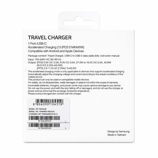 Samsung 45W PD Superfast Adapter with C-C Cable